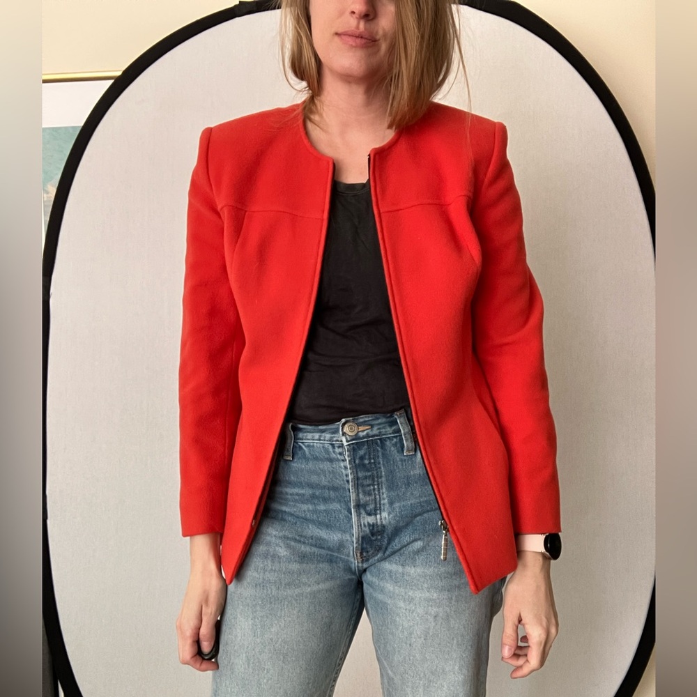 🍄Orange Blazer with Relaxed Fit and Round Neckline